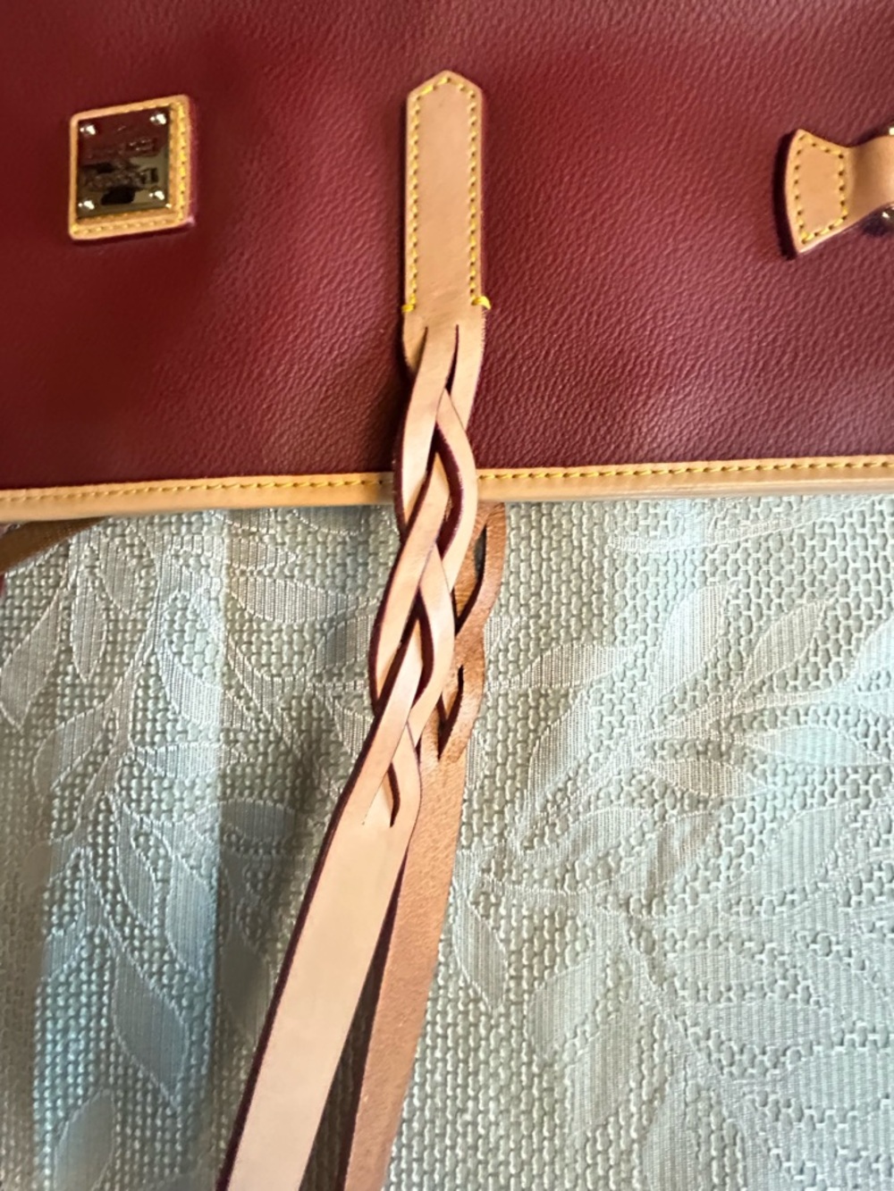 Dooney & Bourke Burgundy Tote with Tan Trim EVA BAILEY TOTE - Picture 4 of 16